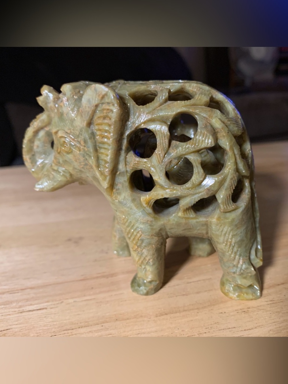 Vtg. Cutaway Carved Small Stone Elephant with Baby Elephant inside. 4”